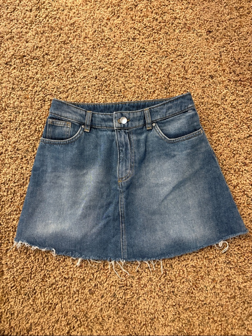 Divided Blue Denim A-Line Mini Skirt with Frayed Hem